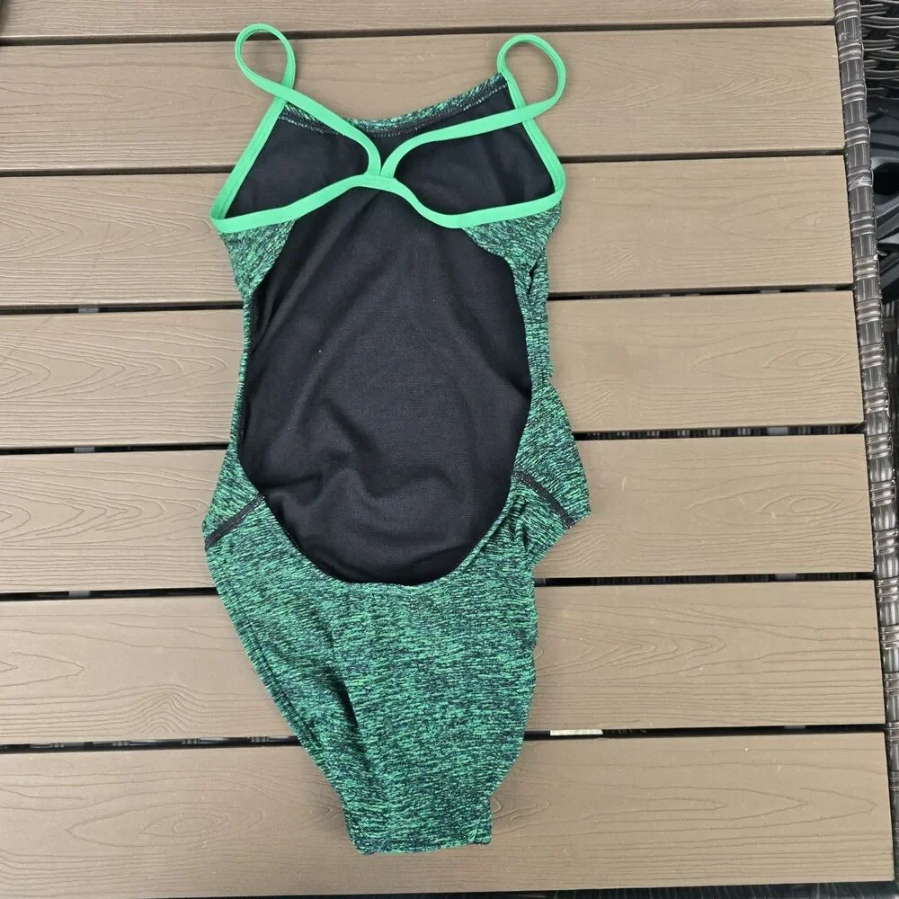 TYR DuraFast Green/black Cutoutfit One Piece Youth Girl's Sz 26 New No Tags